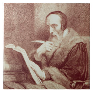Porträt von Johannes Calvin (1509-1564) (Stich) Fliese