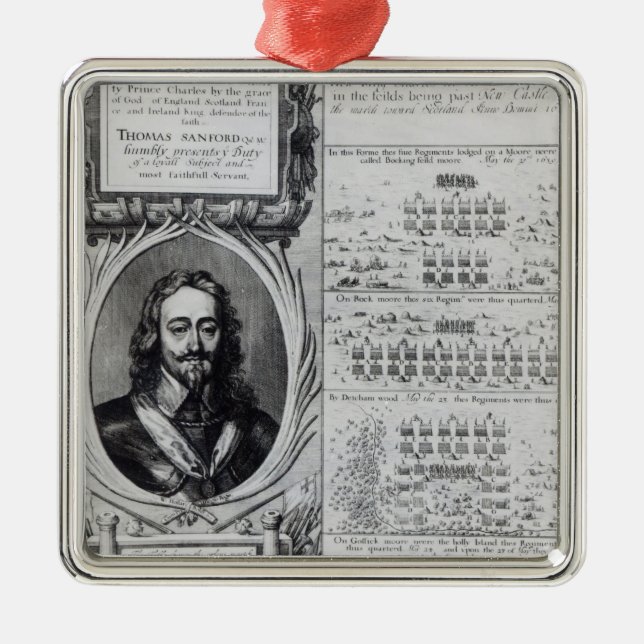 Porträt von König Charles I mit Diagrammen Silbernes Ornament (Vorne)