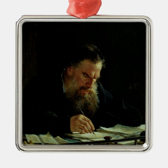 Porträt von Lev Tolstoy Ornament Aus Metall (Vorne)