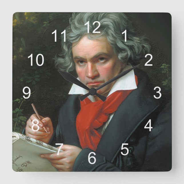 Porträt von Ludwig von Beethoven Quadratische Wanduhr (Vorderseite)