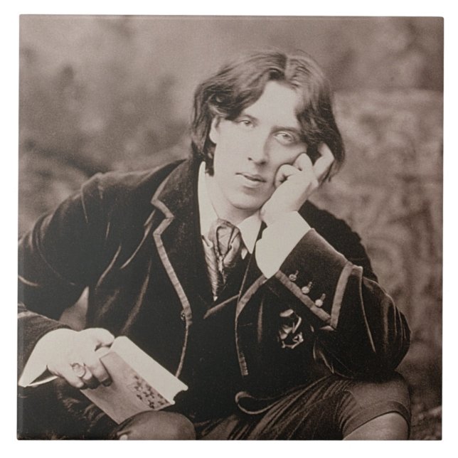 Porträt von Oscar Wilde (1854-1900), 1882 (b/w pho Fliese (Vorderseite)