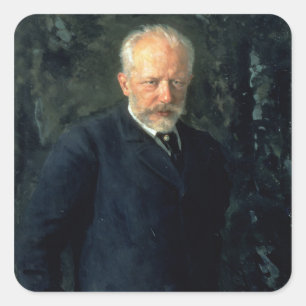 Porträt von Piotr Ilyich Tchaikovsky Quadratischer Aufkleber