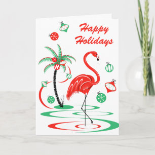 Porträt von Red Christmas Flamingo Happy Holidays Feiertagskarte