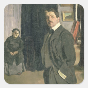 Porträt von Sergei Pavlovich Diaghilev Quadratischer Aufkleber