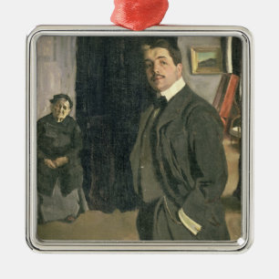 Porträt von Sergei Pavlovich Diaghilev Silbernes Ornament