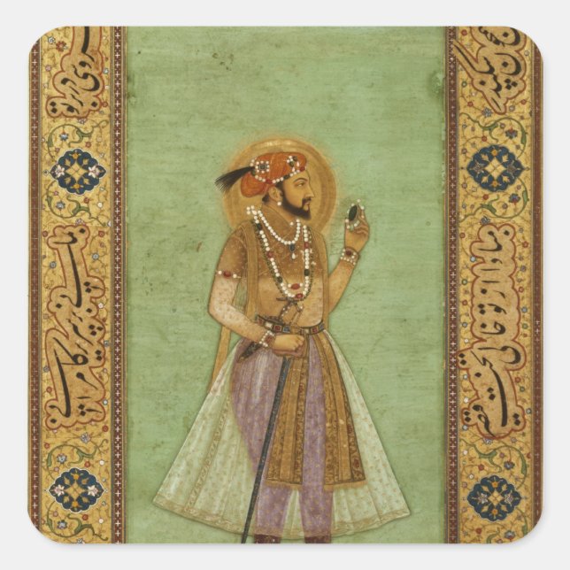 Porträt von Shah Jahan, 1631, Mughal Quadratischer Aufkleber (Vorderseite)