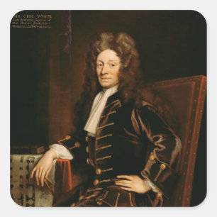 Porträt von Sir Christopher Wren 1711 Quadratischer Aufkleber