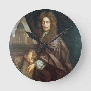 Porträt von Sir Christopher Wren (Öl auf Leinwan Runde Wanduhr