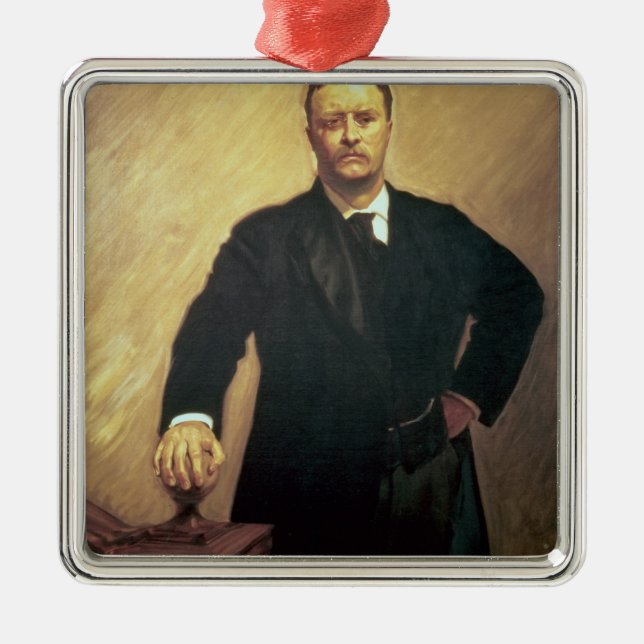 Porträt von Theodore Roosevelt Silbernes Ornament (Vorne)