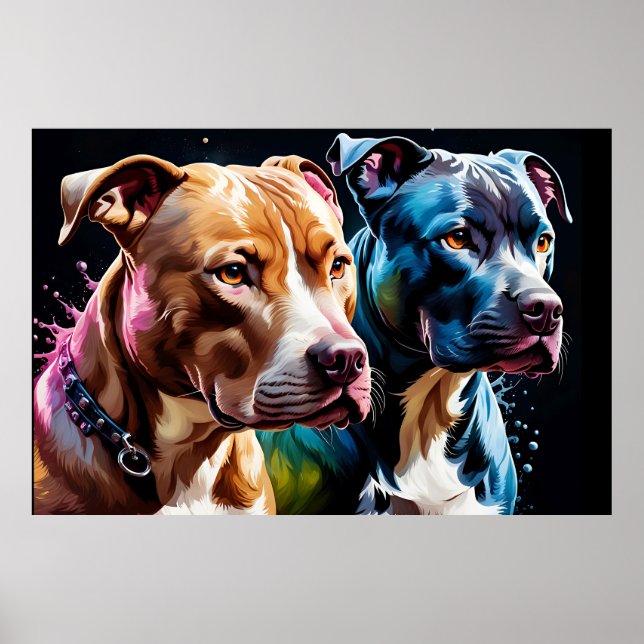 Porträt von zwei Pit Bulls Poster (Vorne)