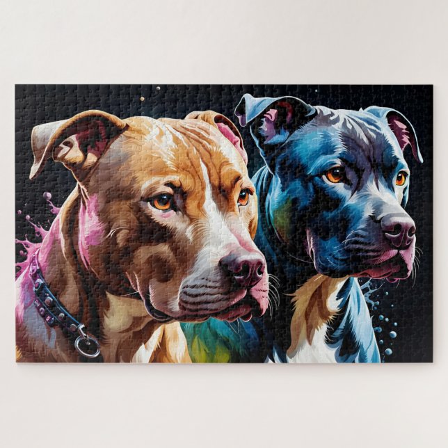 Porträt von zwei Pit Bulls Puzzle (Horizontal)