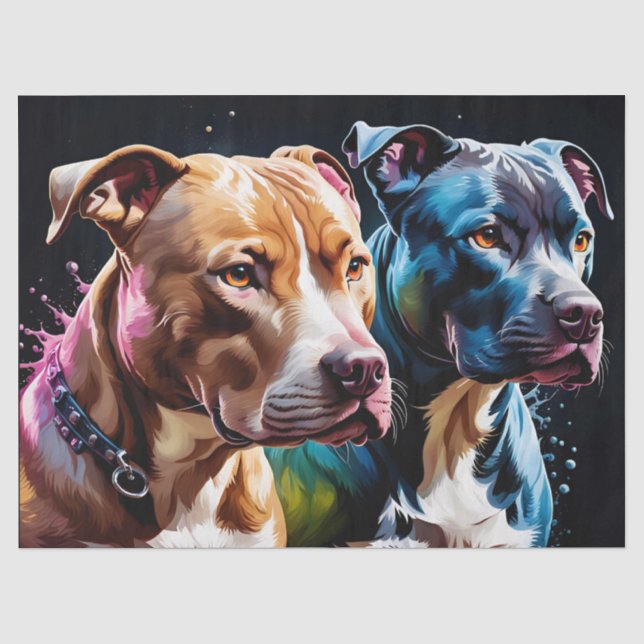 Porträt von zwei Pit Bulls Seidenpapier (Vorderseite)