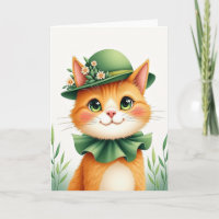 Porträtkarte einer roten Katze mit Bowlerhut