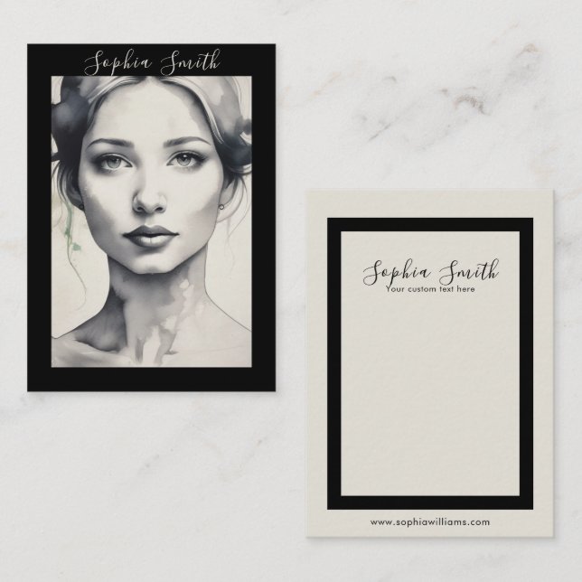 Porträtkarton der weiblichen Illustration Telefonnummerkarte (Vorne/Hinten)