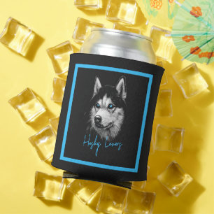 Porträtkopf Sibirischer Husky mit blauen Augen Dosenkühler