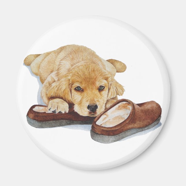 Porträtmalerei eines niedlichen Golden Retreiver W Magnet (Vorne)