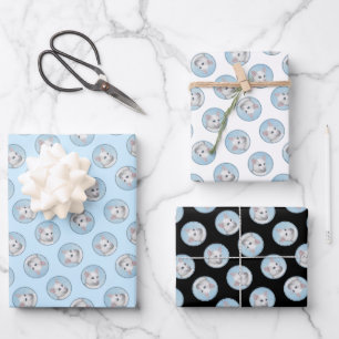 Porträtmalerei mit weißer Katze Niedliche Original Geschenkpapier Set