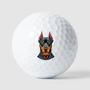 Porträts eines Dobermann-Hundes Vorderansicht Golfball