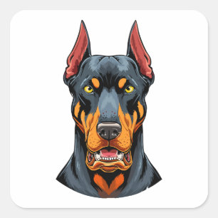 Porträts eines Dobermann-Hundes Vorderansicht Quadratischer Aufkleber