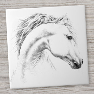 Porträtstift zeichnend Reitkunst Fliese