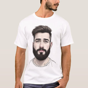 Porträtzeichnung Mann mit Bart T-Shirt