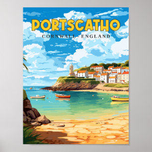 Portskatho Cornwall Vintage Reise Illustration Poster