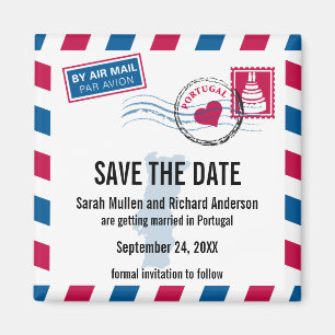 PORTUGAL Air Mail Wedding Save the Date Magnet