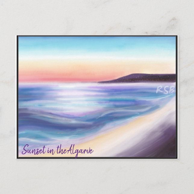 Portugal Algarve Sonnenuntergang Meer und Klippe Postkarte (Vorderseite)