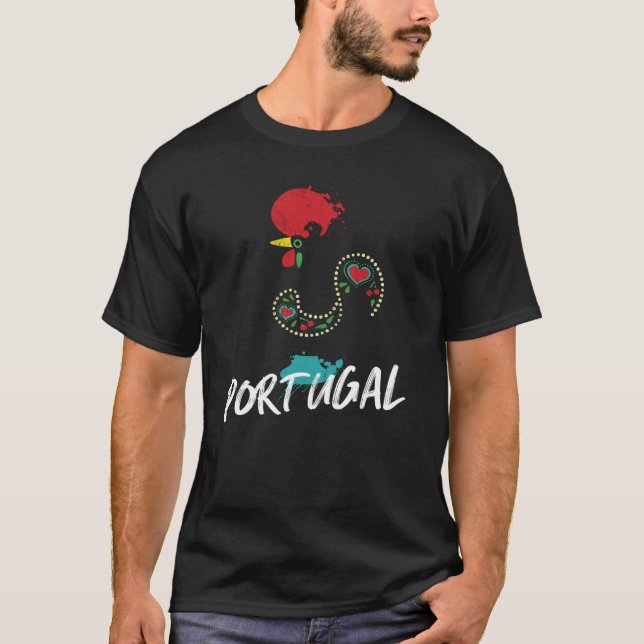 Portugal Barcelos Hahn farbenfrohe Abbildung T-Shirt (Vorderseite)