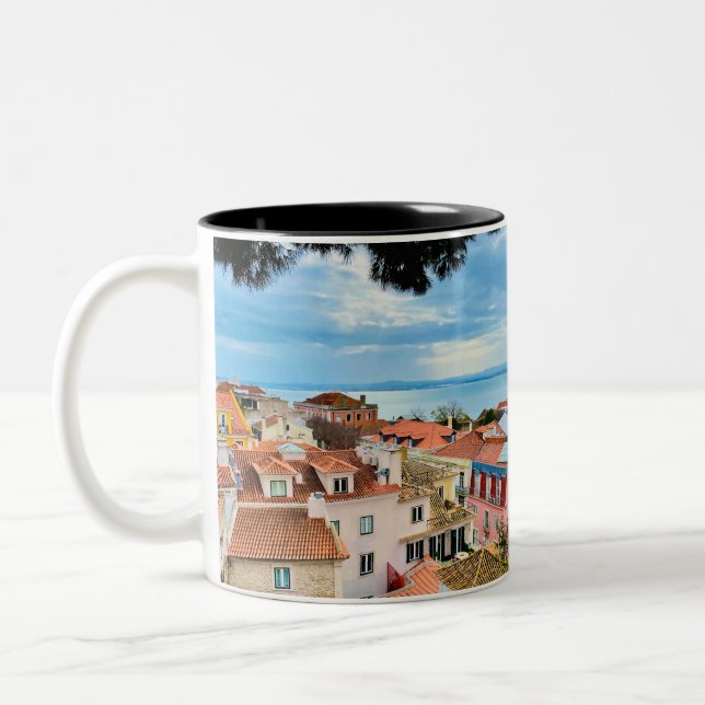 Portugal Coffee Tasse, Lissabon Fotografie, Zweifarbige Tasse (Links)