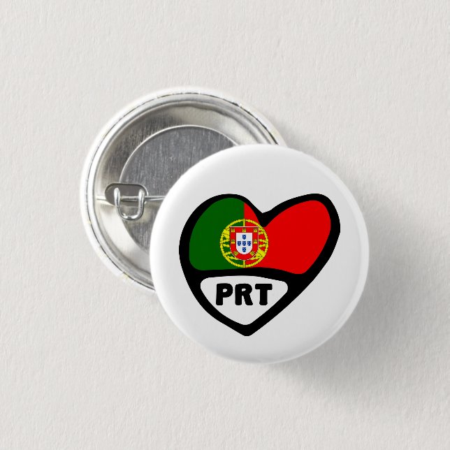 Portugal Country Code Flag Herz Button Abzeichen,  (Vorne & Hinten)