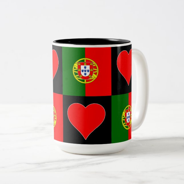 Portugal Flag Herzmuster Patriotic Portugiesisch Zweifarbige Tasse (VorderseiteRechts)