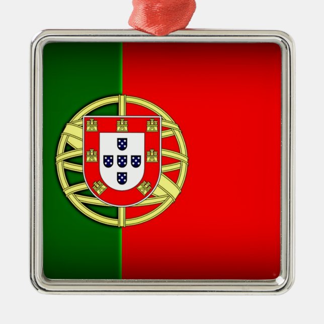 Portugal Flag Schwarzer Rand Silbernes Ornament (Vorne)