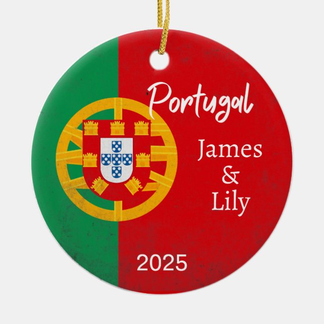 Portugal - Flaggenverzierung, Personalisiertes Por Keramik Ornament (Vorne)
