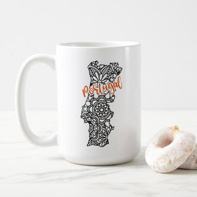 Portugal Floral Mandala Silhouette Kaffeetasse (Mit Donut)