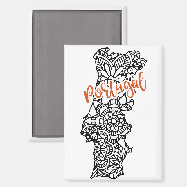 Portugal Floral Mandala Silhouette Magnet (Vorderseite/Rückseite)
