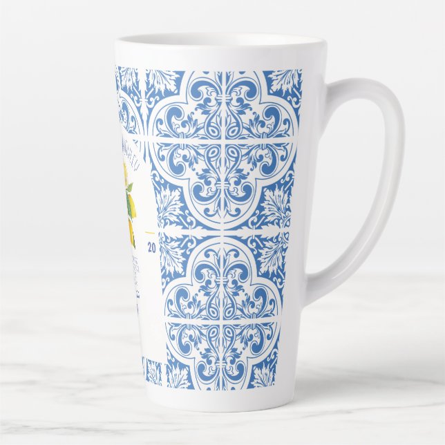 Portugal Hochzeit-Tasse | Blaue Fliesen und Zitron Milchtasse (Rechts)