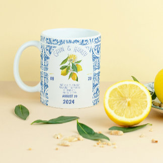 Portugal Hochzeit-Tasse | Blaue Fliesen und Zitron Prozellantasse