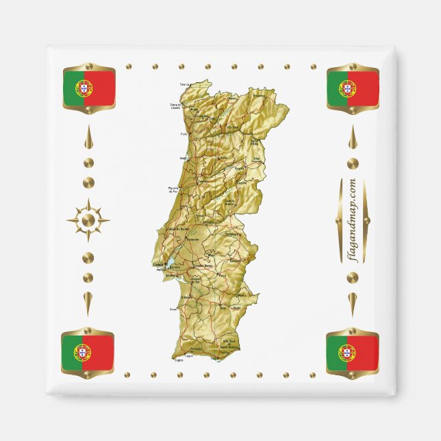 Portugal Karte + Flaggen Magnet (Vorne)
