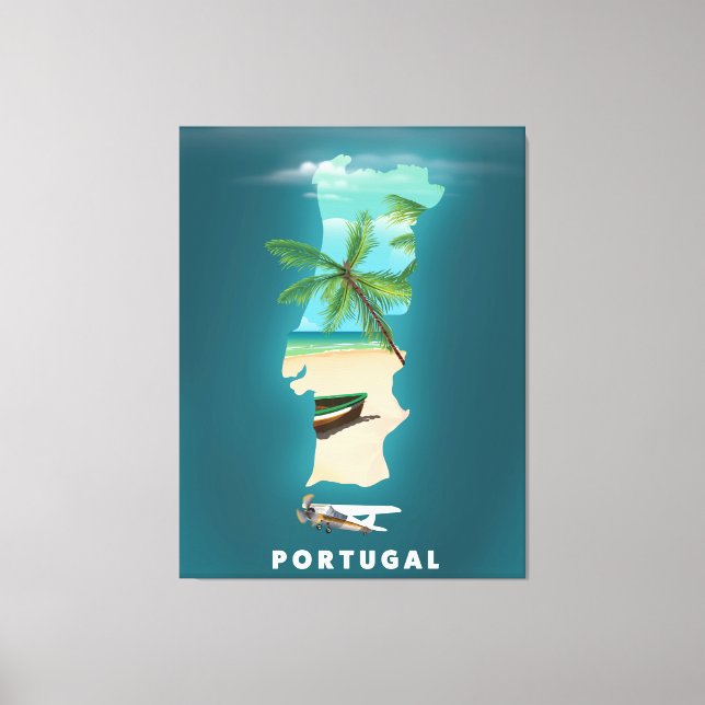 Portugal Karte Reiseplakat drucken. Leinwanddruck (Vorderseite)