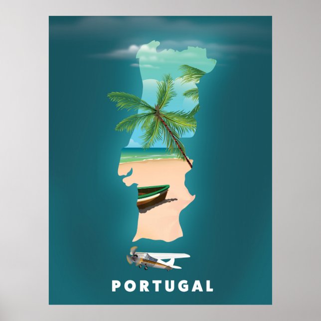 Portugal Karte Reiseplakat drucken. Poster (Vorne)