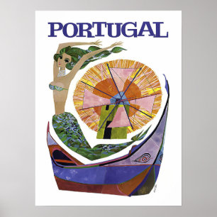 Portugal, Mischung aus Touristenattraktionen, Vint Poster