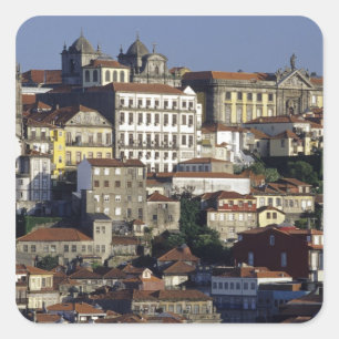 Portugal, Oporto (Porto). Historische Häuser und Quadratischer Aufkleber