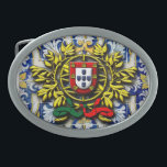 Portugal Ovale Gürtelschnalle<br><div class="desc">Portugiesisches Wappen über portugiesischer blauer Kachel</div>