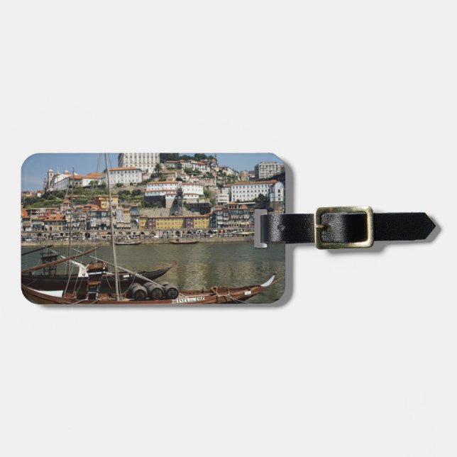 Portugal, Porto, Schiff mit Weinfässern Gepäckanhänger (Vorderseite horizontal)