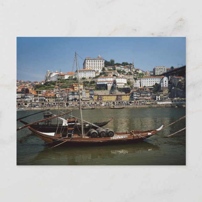 Portugal, Porto, Schiff mit Weinfässern Postkarte (Vorderseite)