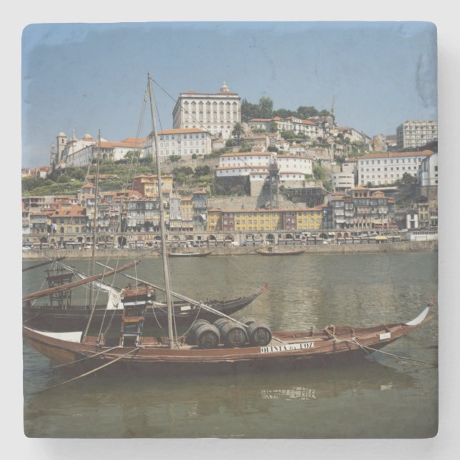 Portugal, Porto, Schiff mit Weinfässern Steinuntersetzer (Vorderseite)
