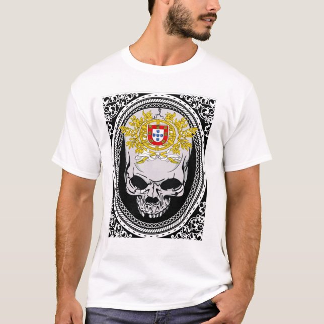 Portugal-Schädel-Schild T-Shirt (Vorderseite)