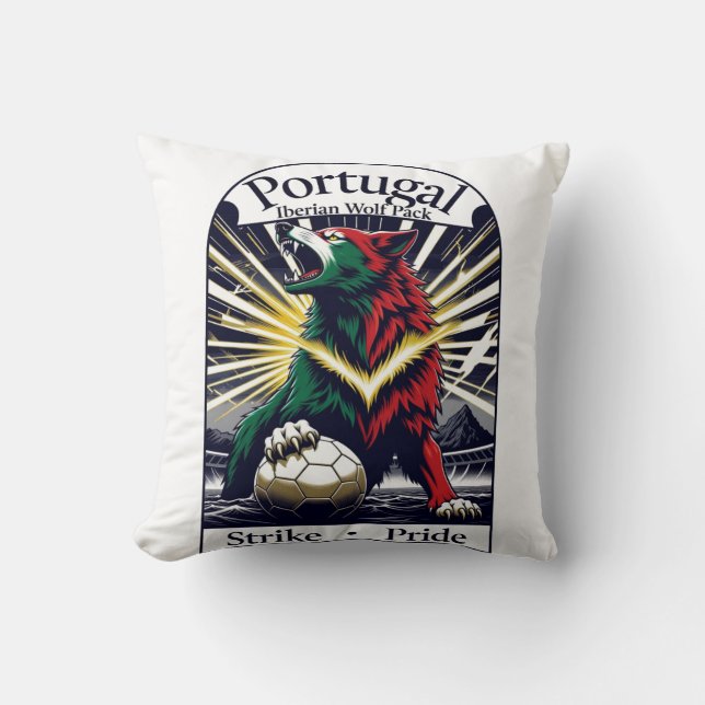 Portugal Soccer Iberian Wolf, National Pride Gift Kissen (Vorderseite)