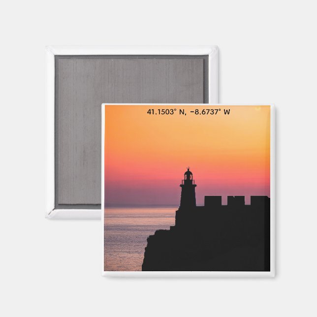 Portugal Sunset Lighthouse Coordinates Magnet – Co (Vorderseite/Rückseite)